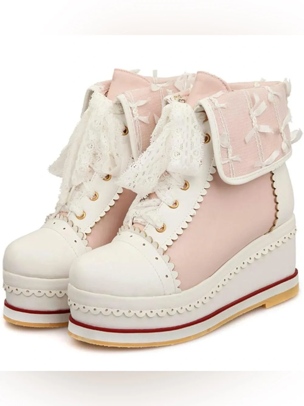 HILIB Womens Cute Lolita Boots Cosplay Brogue Wedge Boots size 39/US 8